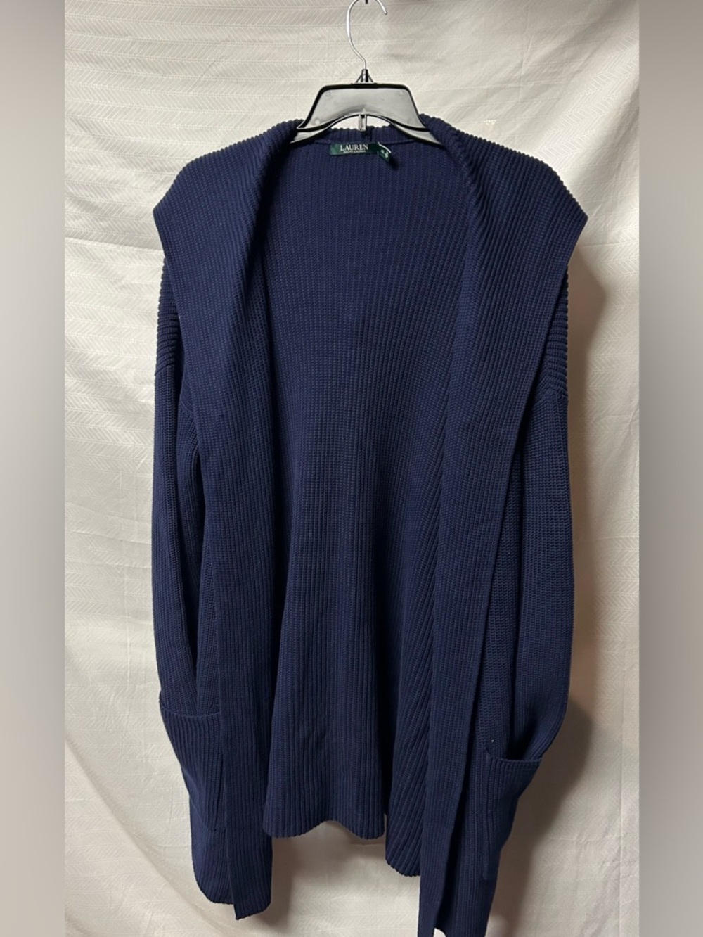 Lauren Ralph Lauren Womens XL Blue Open Front Heavyweight Shawl Cardigan Sweater